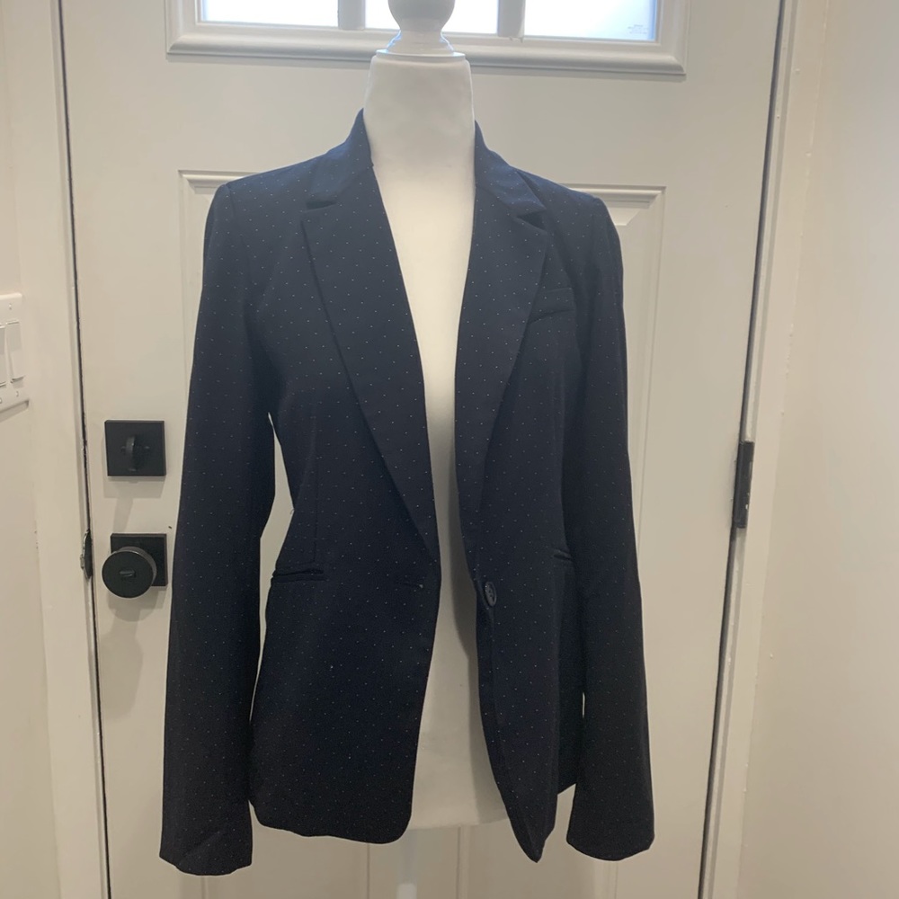 Navy and white polkadot blazer